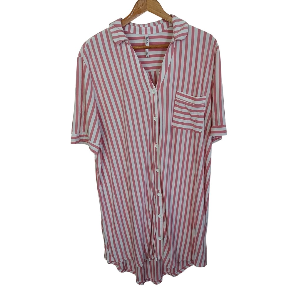 Soma Cool Nights Pink White Striped Button Front Sleep Shirt XXL Nightgown
